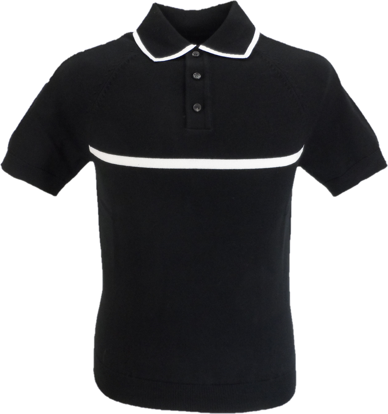 Ska & Soul Black 'Moran' Stripe Front Fine Gauge Polo