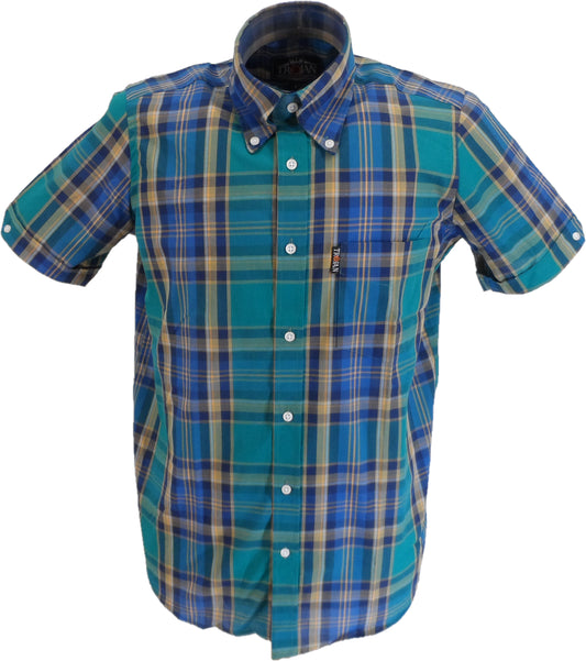Trojan Mens Jade Green Multi Check Short Sleeved Shirts and Pocket Square