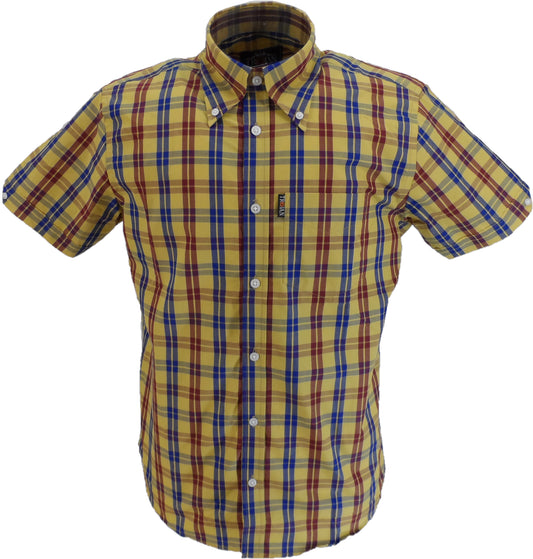 Trojan Mens Mustard Multi Check Short Sleeved Shirts and Pocket Square