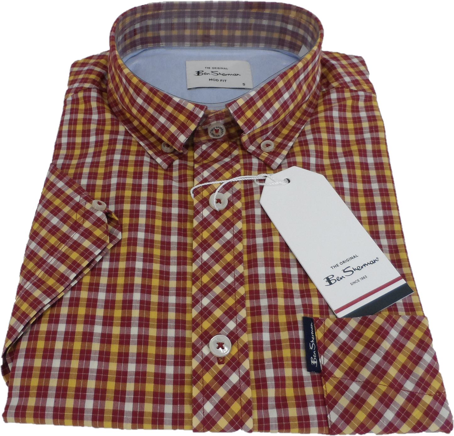 Ben Sherman Mens Cherry Red Signature House Check Short Sleeved Shirts