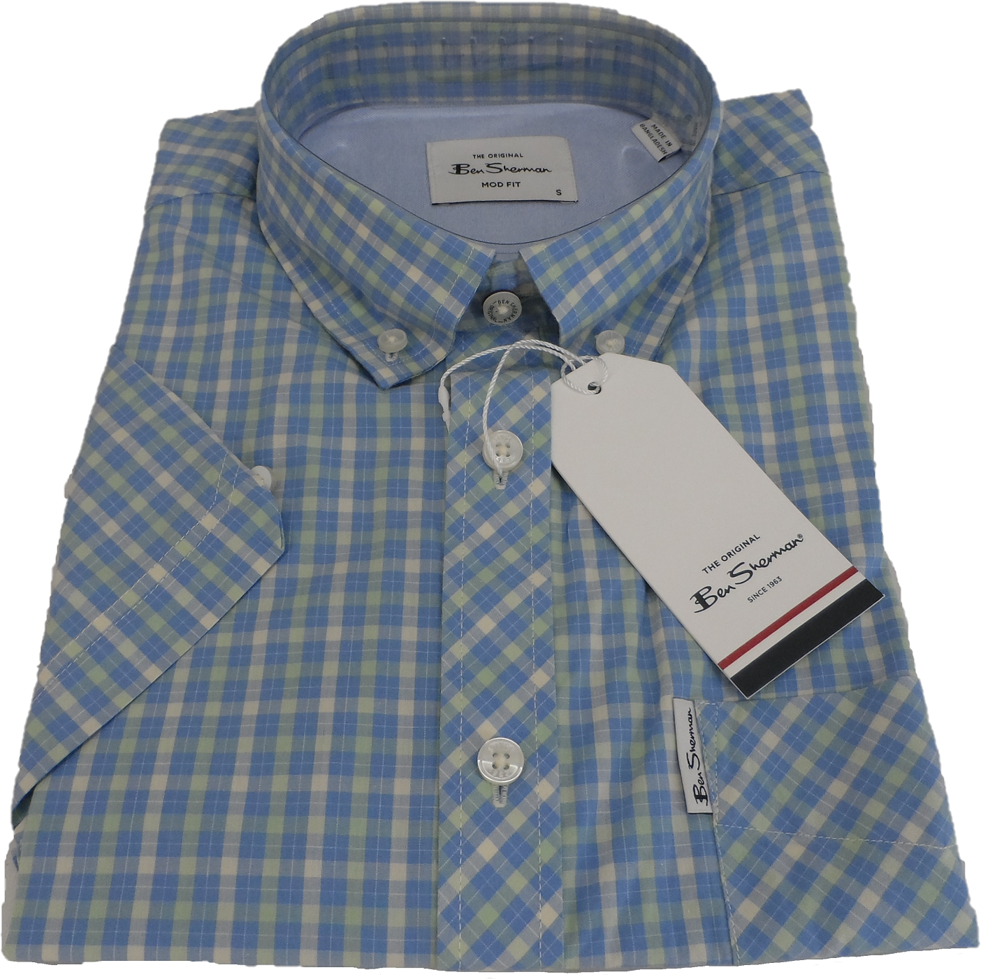 Ben Sherman Mens Lake Blue Signature House Check Short Sleeved Shirts