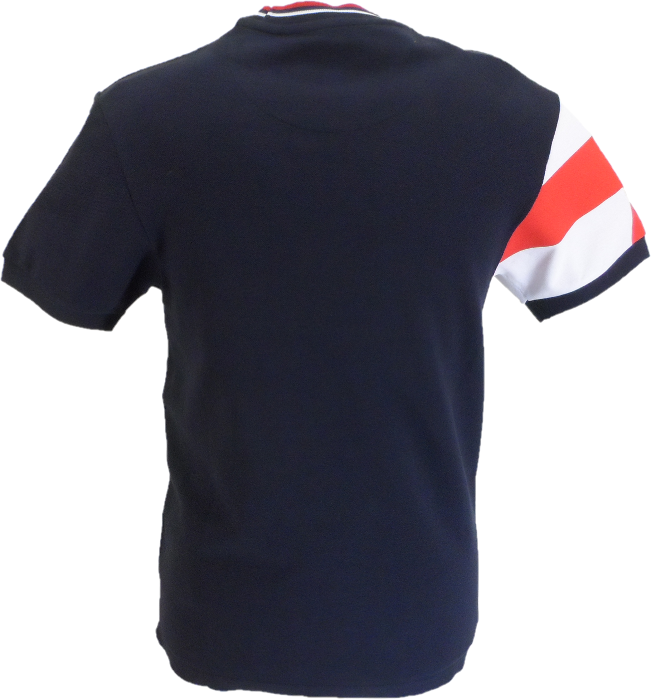 Trojan Mens Navy Blue George Flag Print Tipped Pique T Shirt