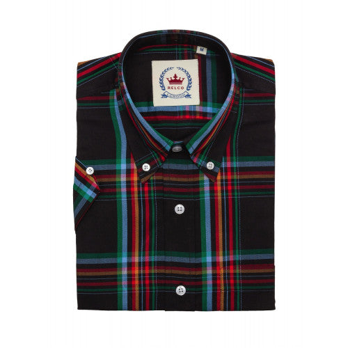 Relco Mens Black Check Short Sleeved Limited Edition Button Down Shirts