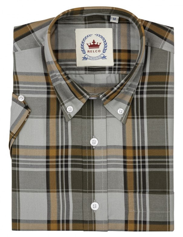Relco Mens Grey Checked Short Sleeved Button Down Shirts