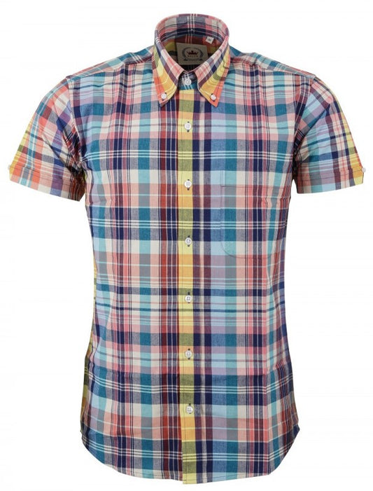 Relco Mens Multi Check Short Sleeved Button Down Shirts