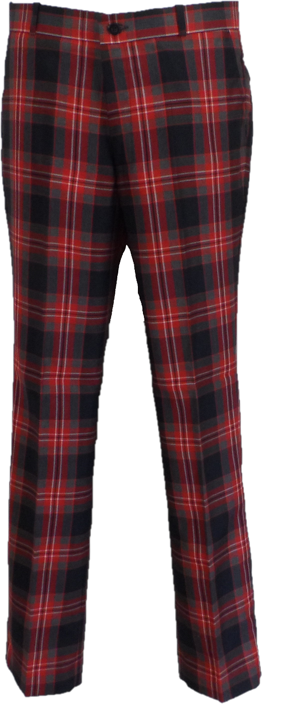 Relco Mens Grey and Red Tartan Vintage Sta Press Trousers