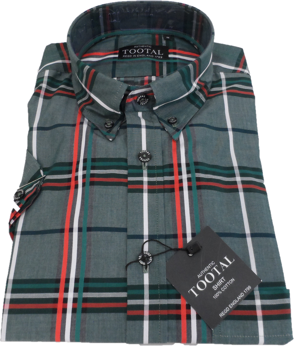 Tootal Mens Red Green Checked 100% Cotton Retro Down Short Sleeve Shirts