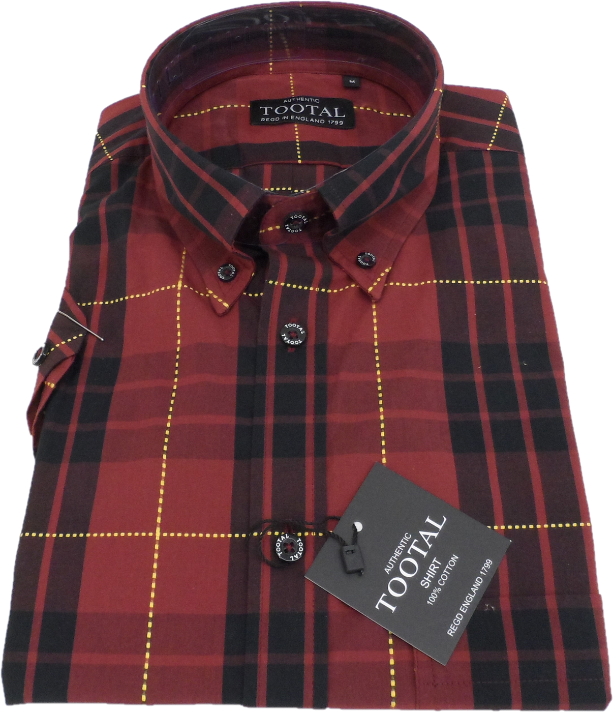 Tootal Mens Oxblood Checked 100% Cotton Retro Down Short Sleeve Shirts