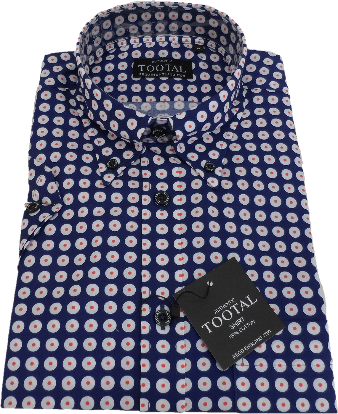 Tootal Mens Blue Mod Target Cotton Retro Down Short Sleeve Shirts