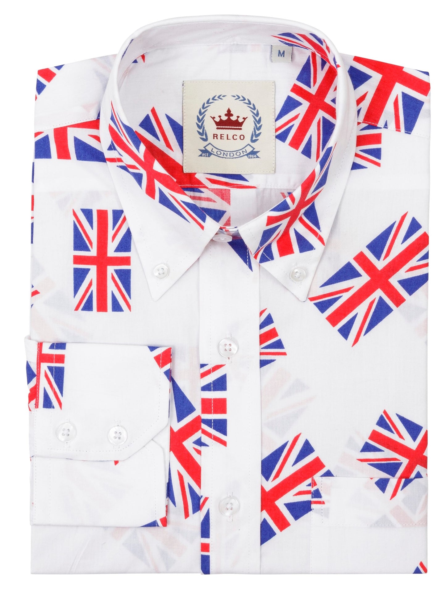 Relco Mens Union Jack Long Sleeved Retro Mod Button Down Shirt