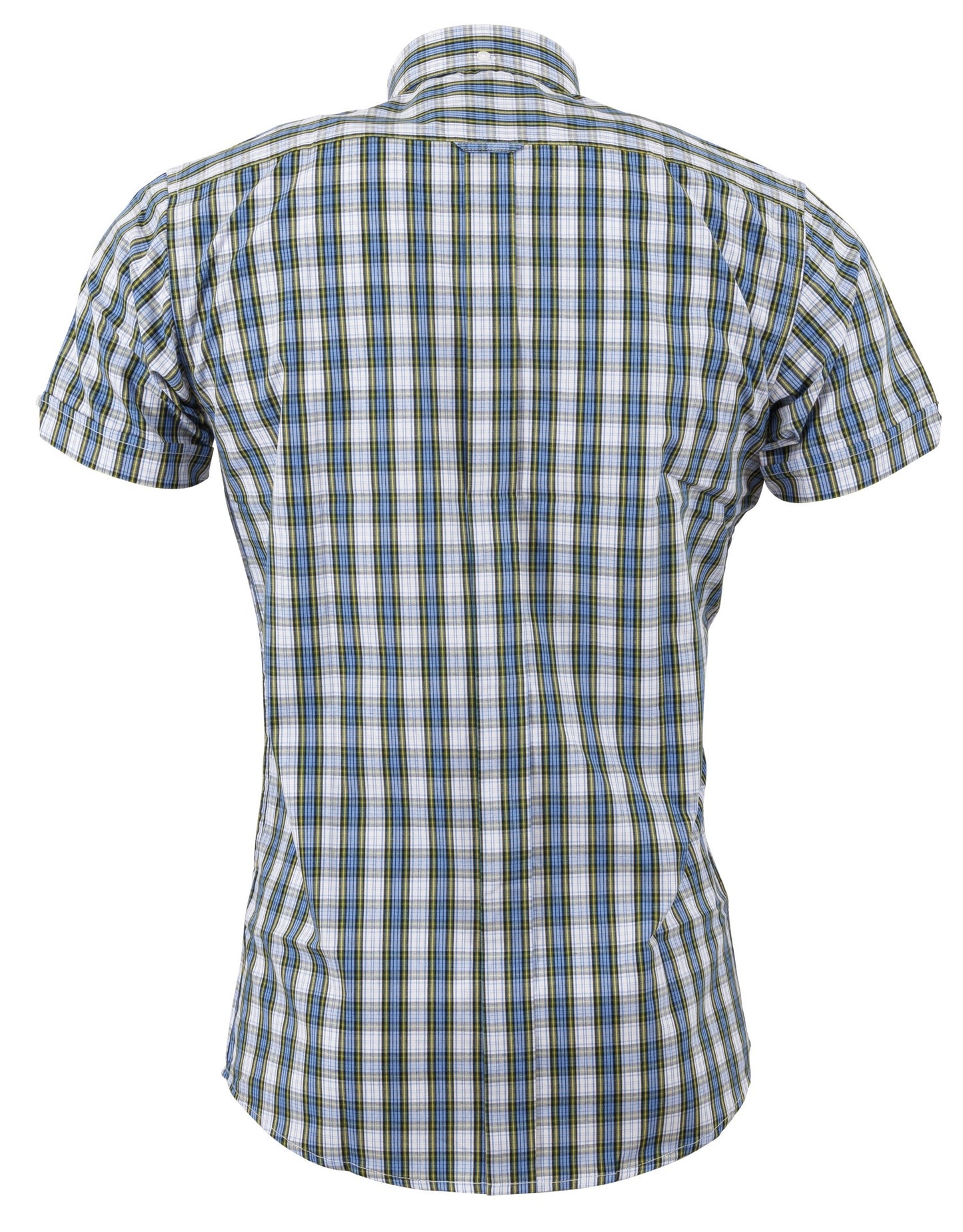 Relco Mens Blue Checked Short Sleeved Button Down Shirts