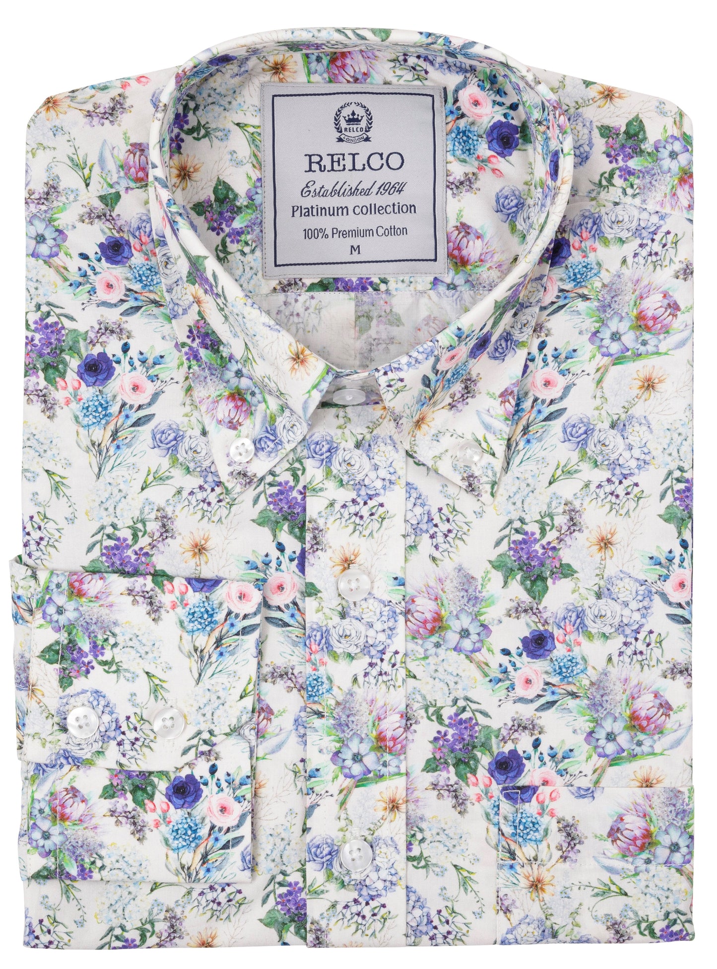 Relco Platinum Mens White Floral Button Down Shirts
