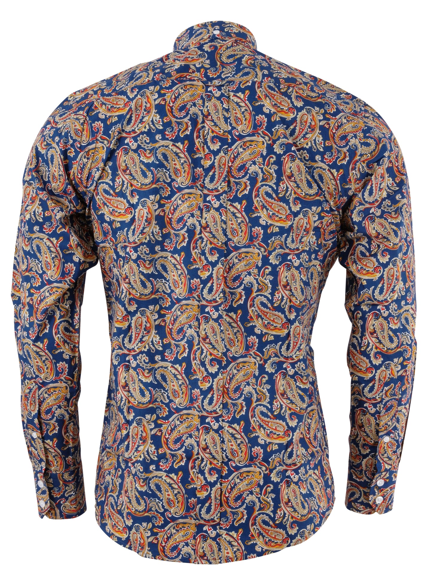 Relco Mens Navy Blue Paisley Long Sleeved Retro Mod Button Down Shirt