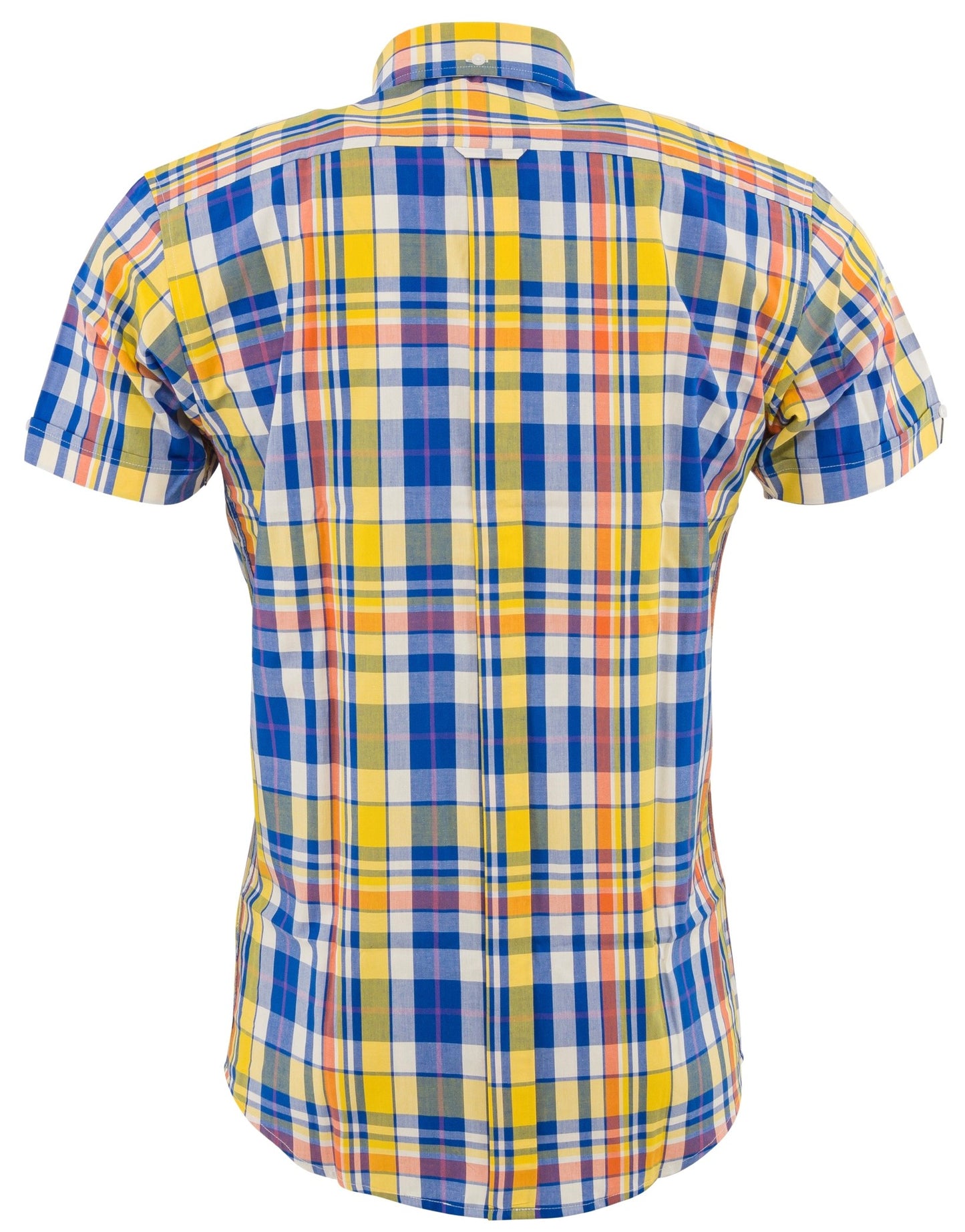 Relco Mens Blue & Yellow Checked Short Sleeved Button Down Shirts