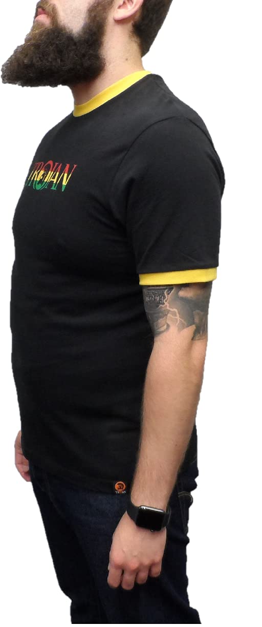Trojan Records Mens Black Rasta Logo 100% Cotton Peach T-Shirt
