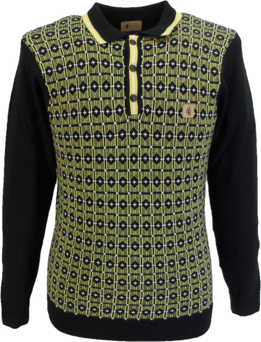 Gabicci Mens Black Ernest Retro Knitted Polo