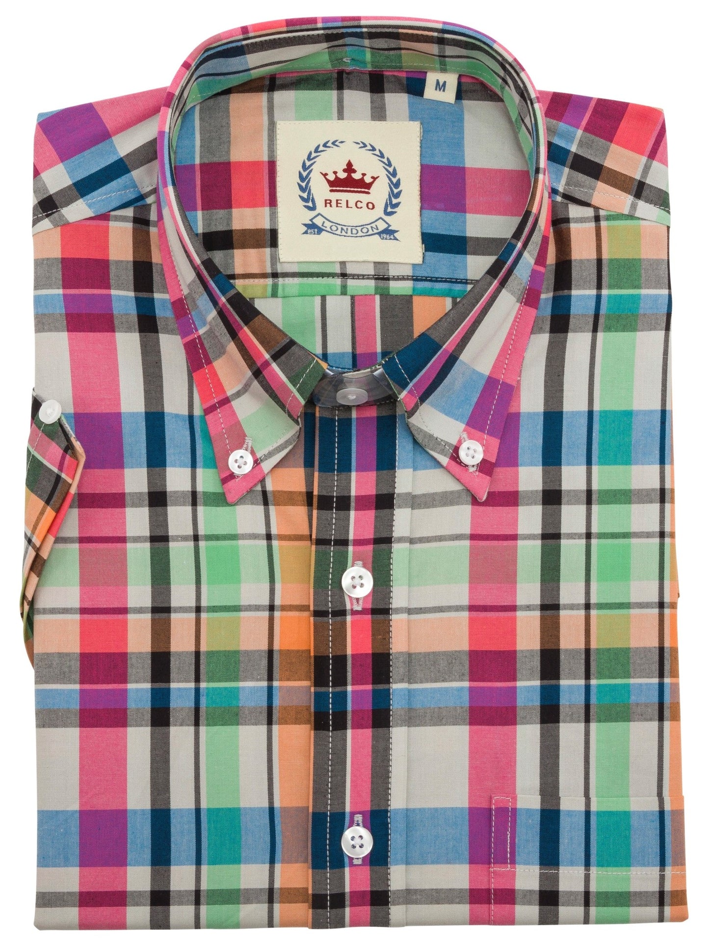 Relco Mens Multi Checked Short Sleeved Button Down Shirts