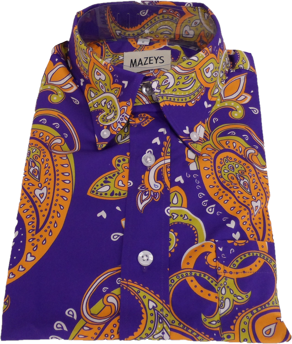 Mens 70s Purple Psychedelic Paisley Shirt