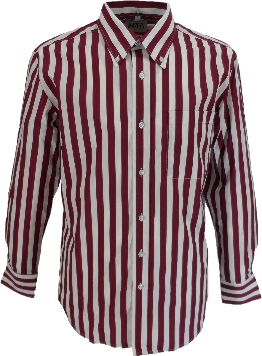Mazeys Retro Mod Vintage Burgundy/White Stripe Button Down Shirts Medium Mazeys Retro Mod Vintage Burgundy/White Stripe Button Down Shirts Medium