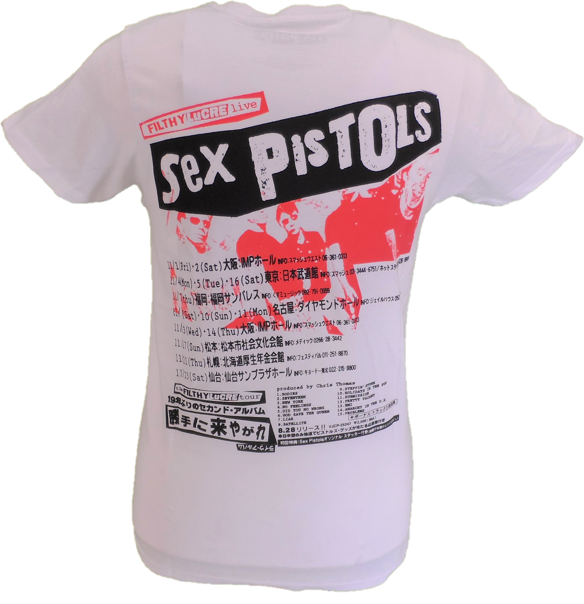 Mens White Official Sex Pistols Filthy Lucre Tour Japan T Shirt