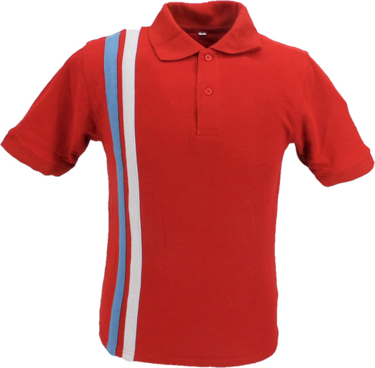 Mazeys Mens Red/Sky/White Racing Stripe Polo Shirt