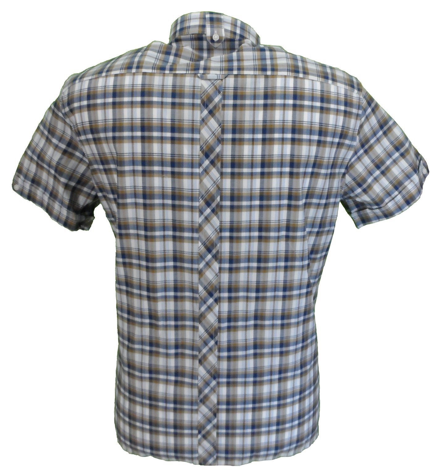 Trojan Mens Retro Golden Tan Check 100% Cotton Short Sleeved Shirts