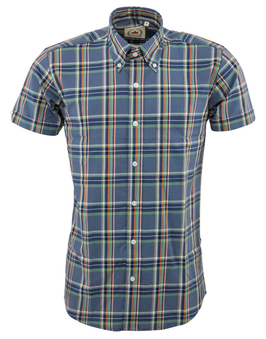 Relco Mens Grey Checked Short Sleeved Button Down Shirts