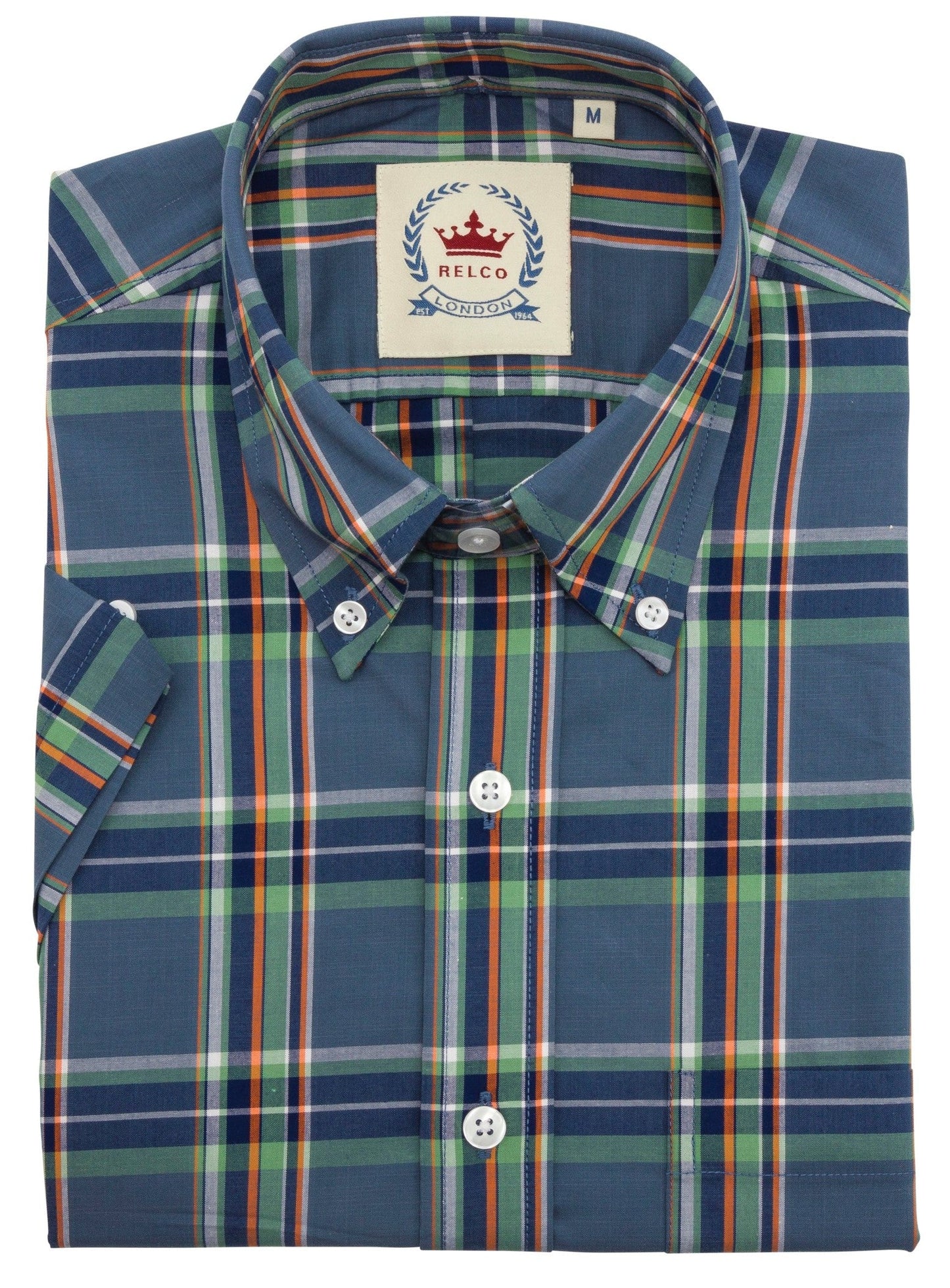Relco Mens Grey Checked Short Sleeved Button Down Shirts