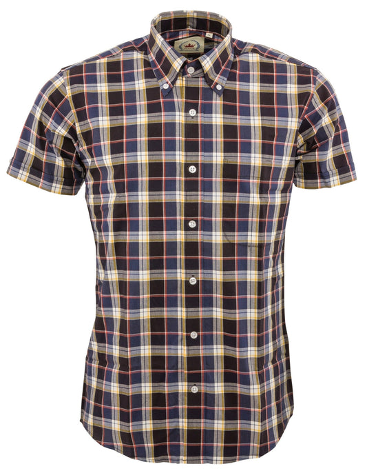 Relco Mens Black & Blue Checked Short Sleeved Button Down Shirts