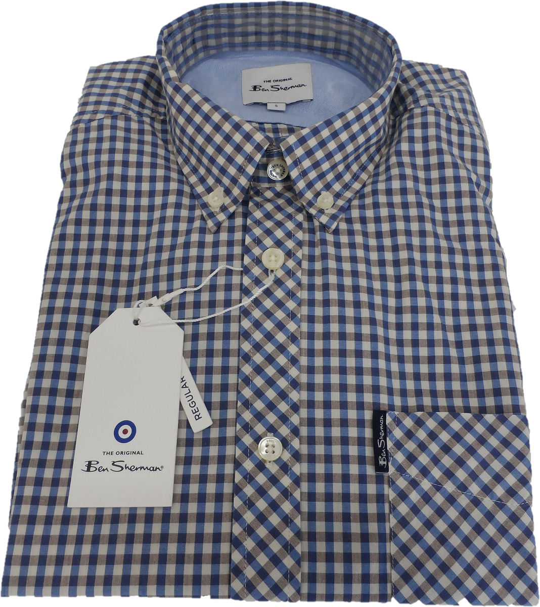 Ben Sherman Mens Persian Blue Gingham Short Sleeved Shirt