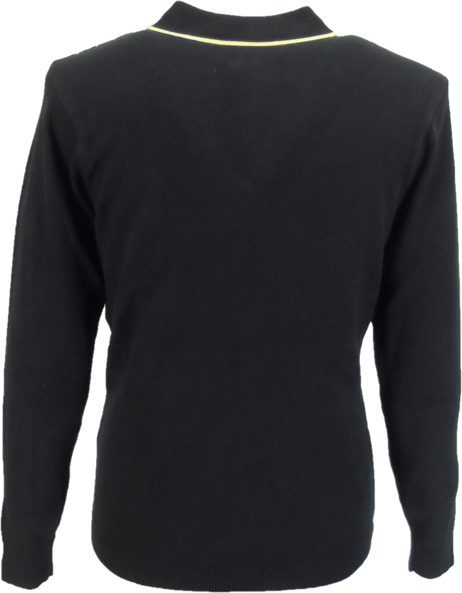 Gabicci Mens Black Scott Zipped Retro Knitted Polo