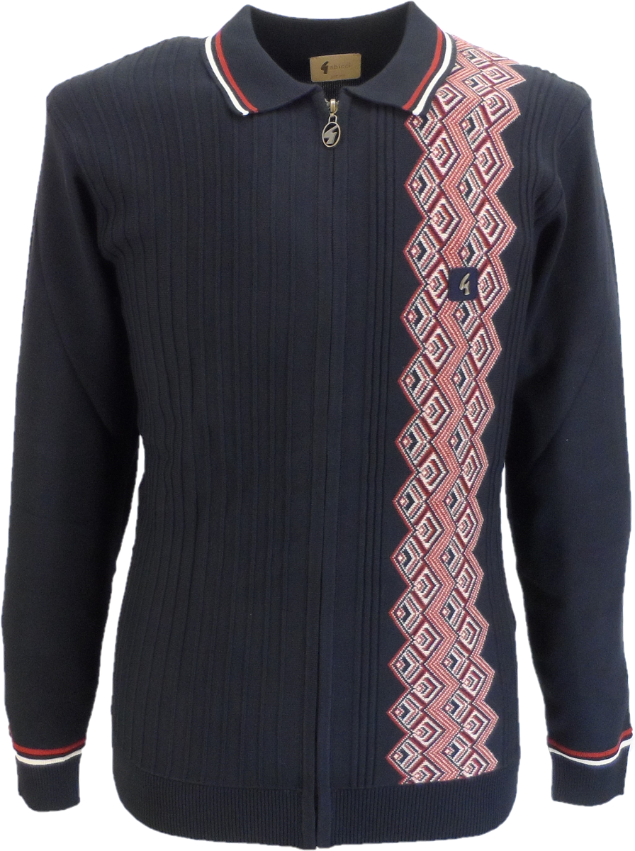 Gabicci Mens Navy Daley Zipped Retro Knitted Cardigan
