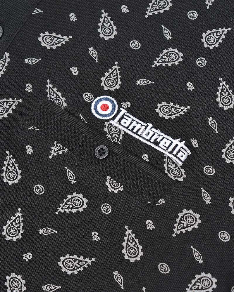 Lambretta Black/Grey Paisley Print Polo Shirts
