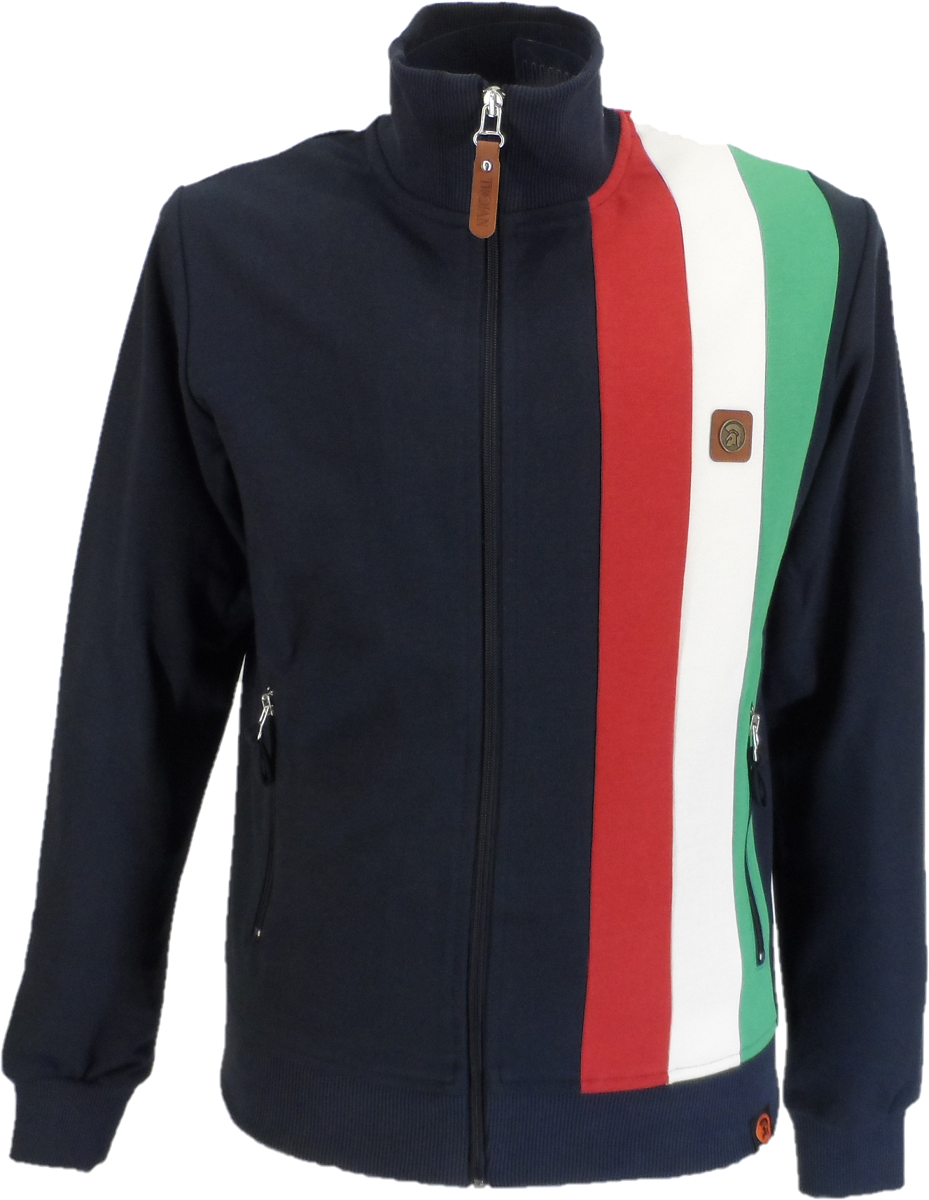 Trojan Records Mens Navy Blue Stripe Retro Track Tops