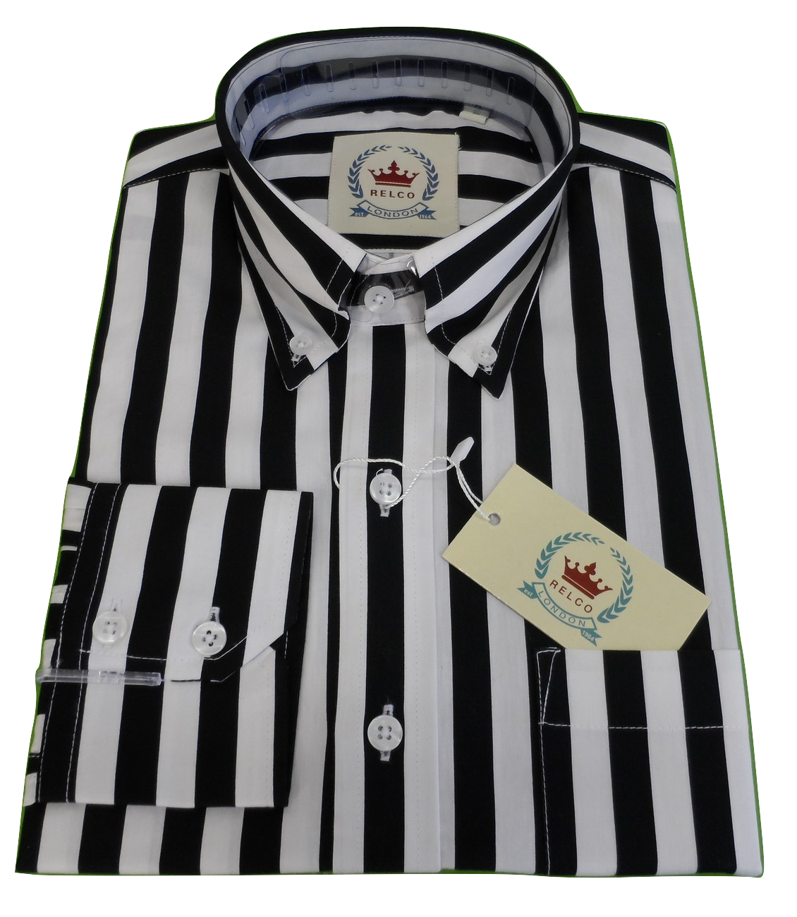 Relco Black & White Stripe Cotton Long Sleeved Retro Mod Button Down Shirts
