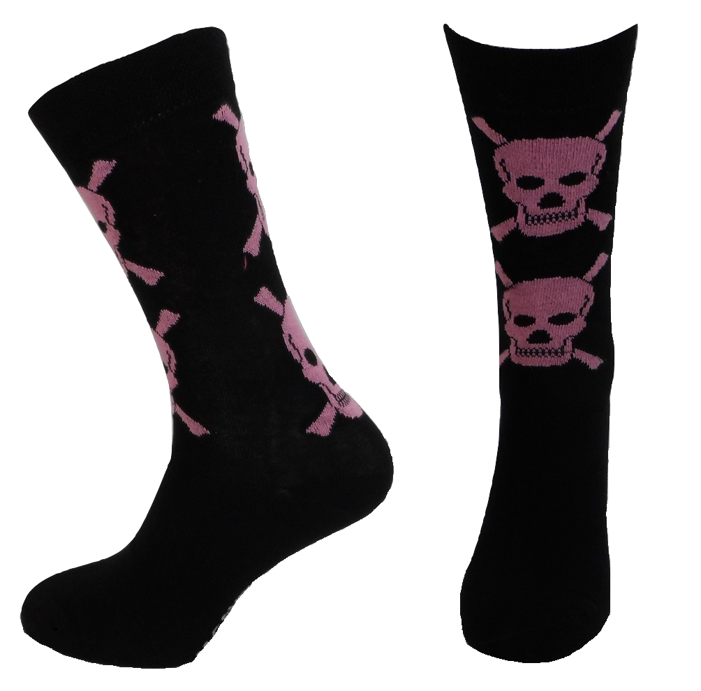 Ladies 2 Pair Pack of Black/Pink Skull Socks