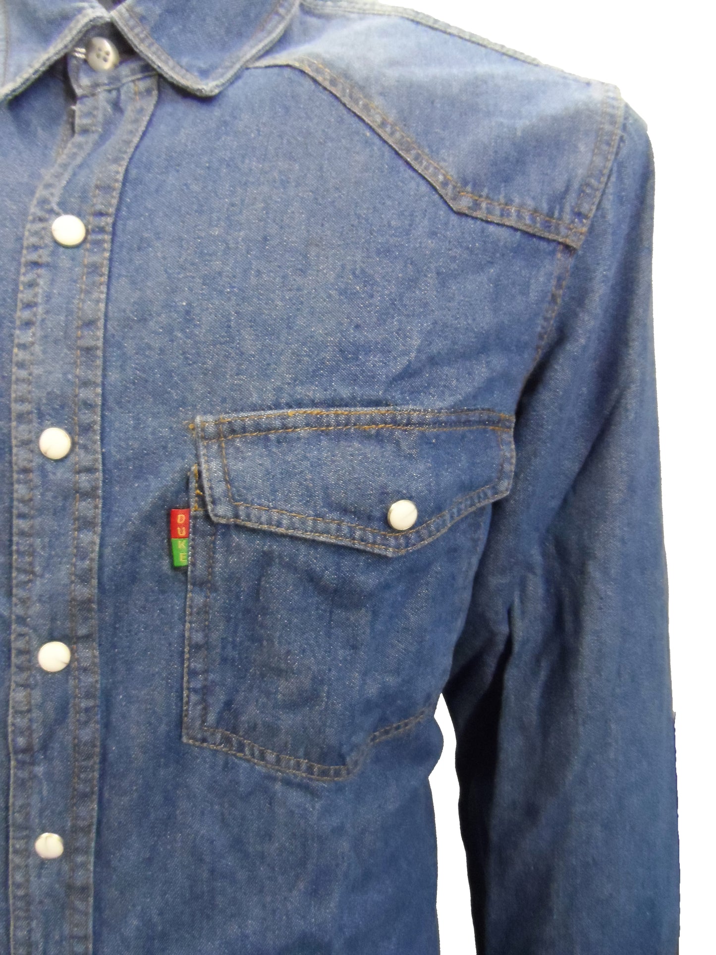 Duke Mens Stonewash Blue Western-style Denim Shirt