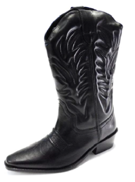 High Leg Leather Black Western Cowboy Harness Boots