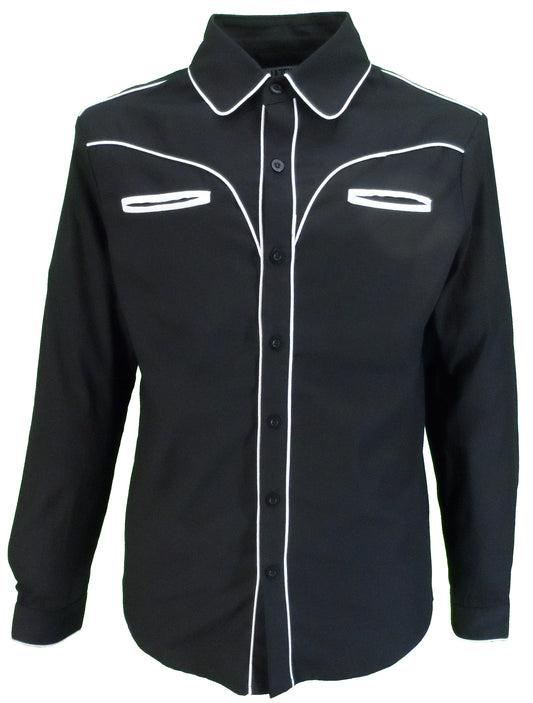 Mazeys Mens Black Western Cowboy Vintage/Retro Shirts