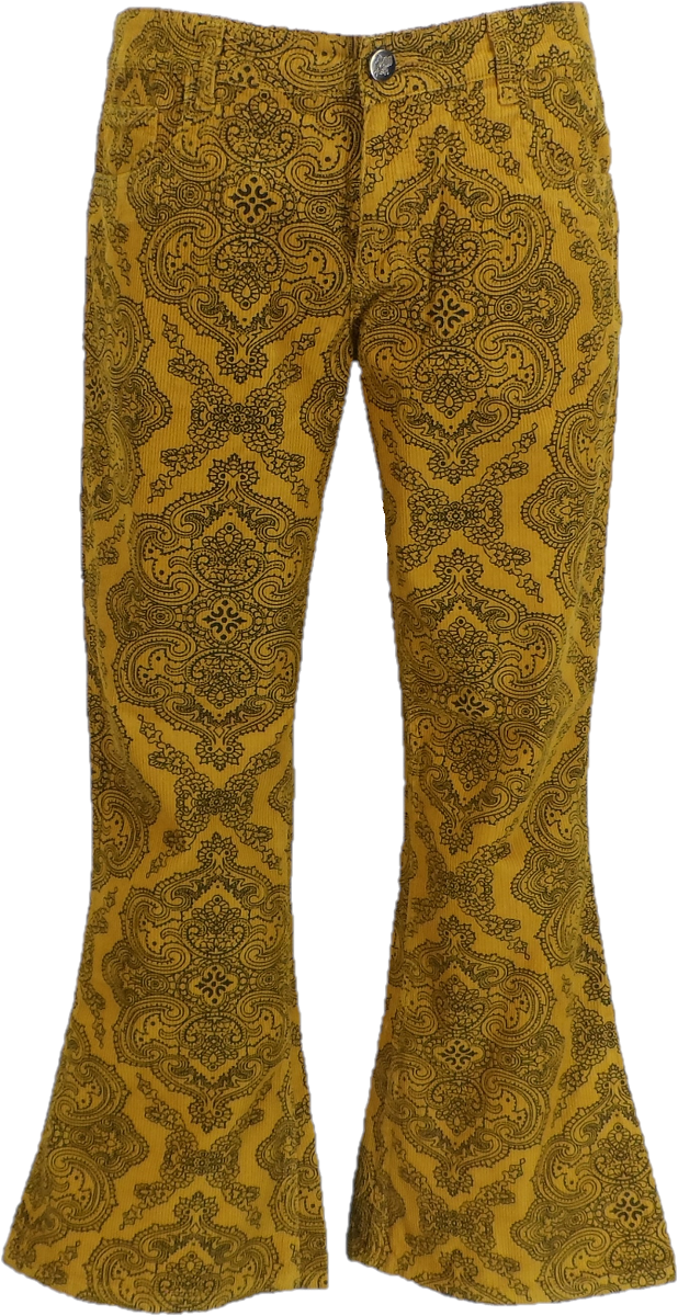 Run Fly Mens Gold Vintage Jimi Hendrix Paisley Retro Bellbottom Flares