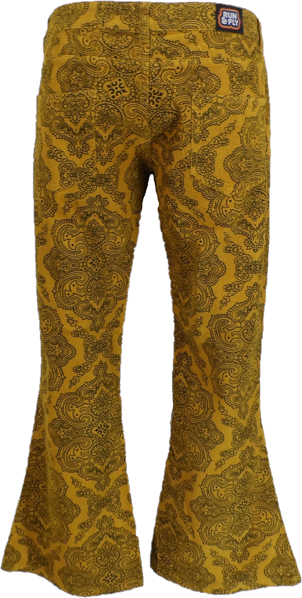 Run & Fly Mens Gold Vintage Jimi Hendrix Paisley Retro Bellbottom Flares