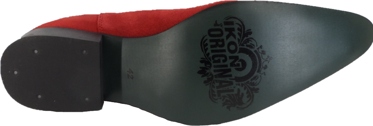 Ikon Original Red Real Suede Winklepicker Mod Beatle Boots