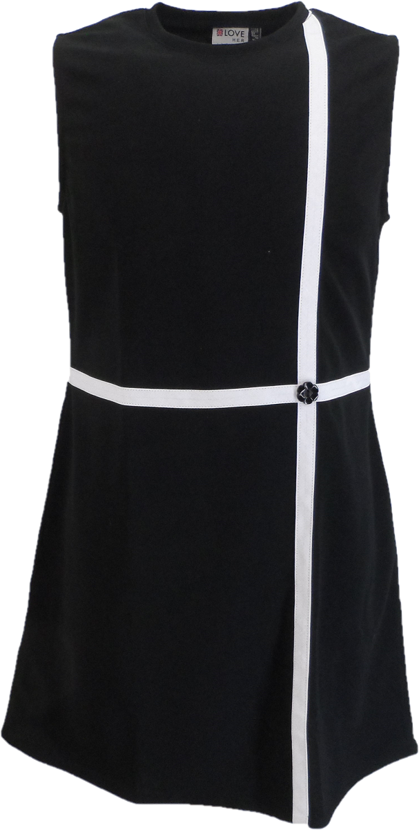 Ladies Retro Black and White Jean Mod Dress 10 / Black Ladies Retro Black and White Jean Mod Dress 10 / Black