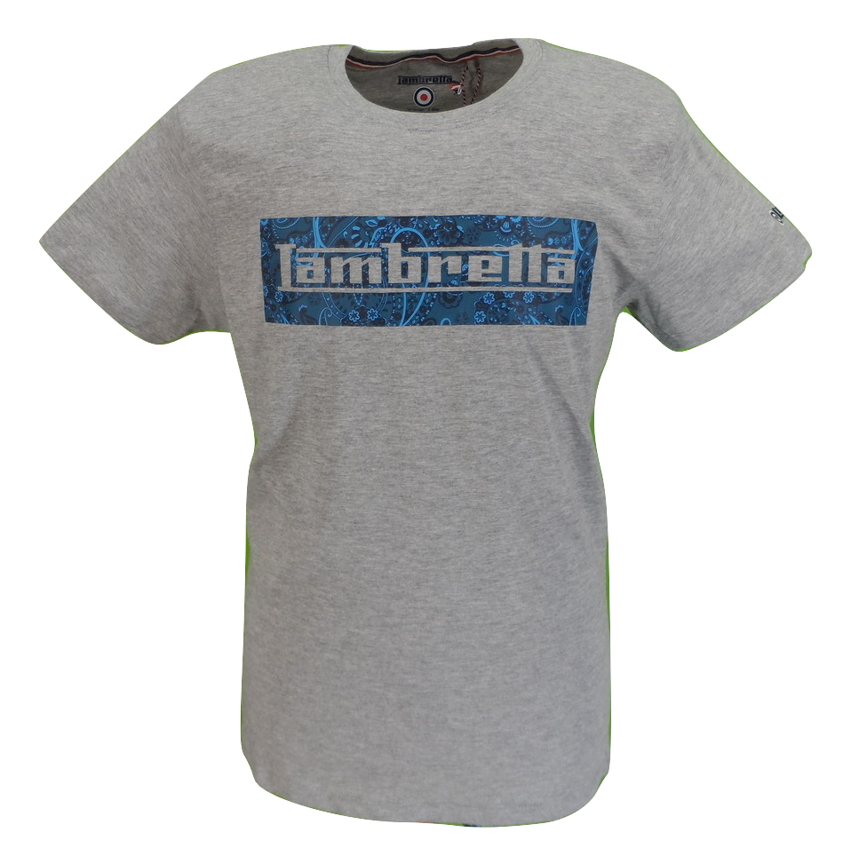 Lambretta Mens Grey Paisley Logo Retro 100% Cotton T Shirt …