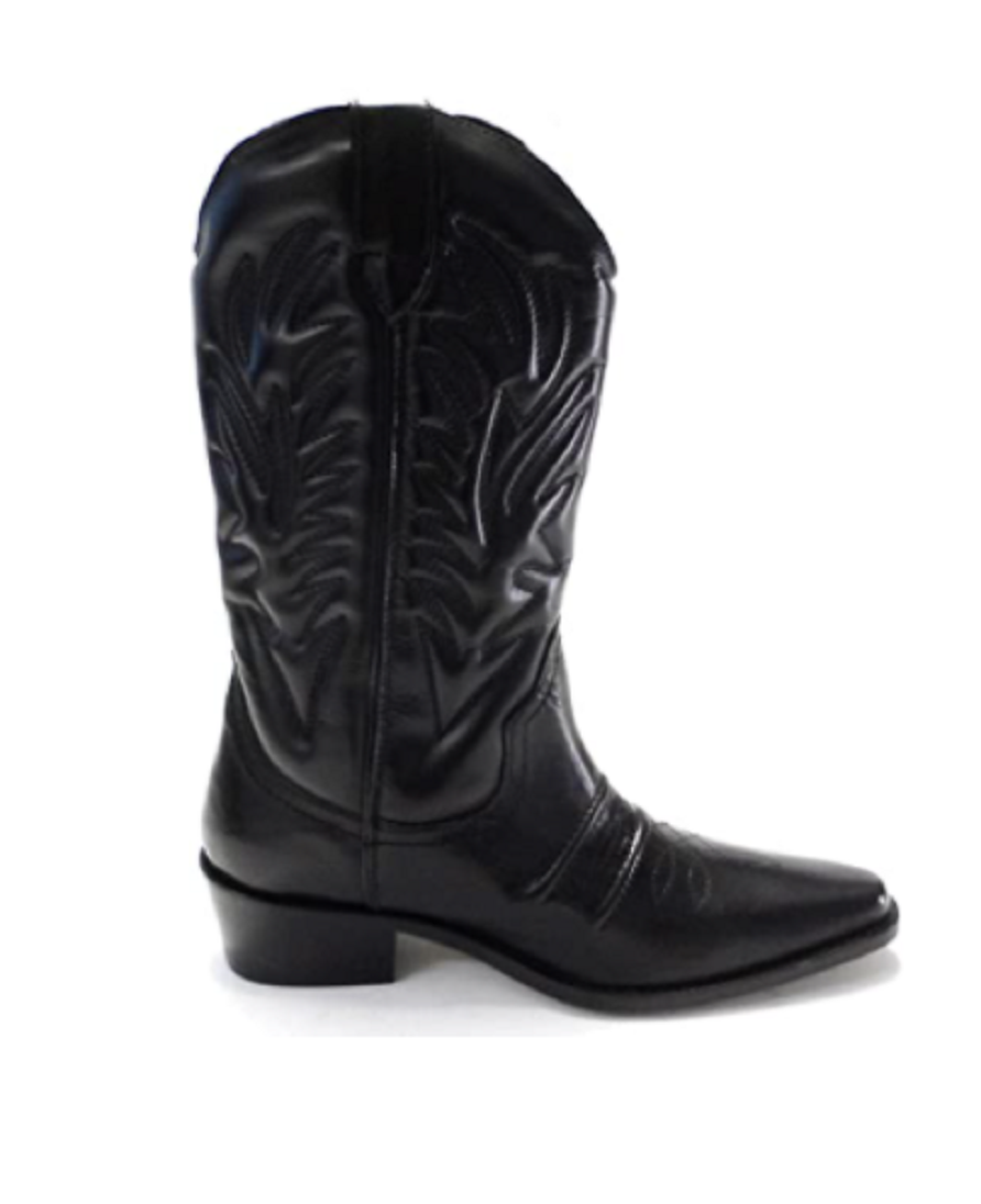 High Leg Leather Black Western Cowboy Harness Boots
