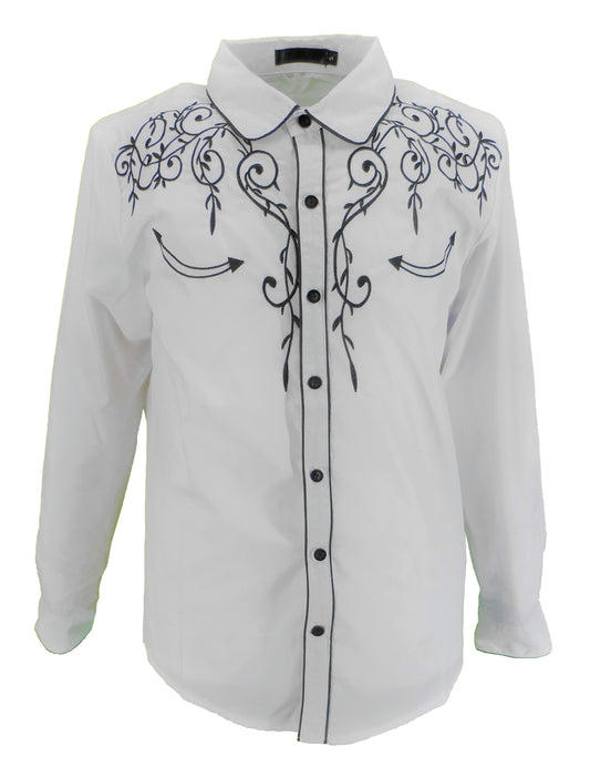 Mazeys Mens White Black Western Cowboy Vintage/Retro Shirts