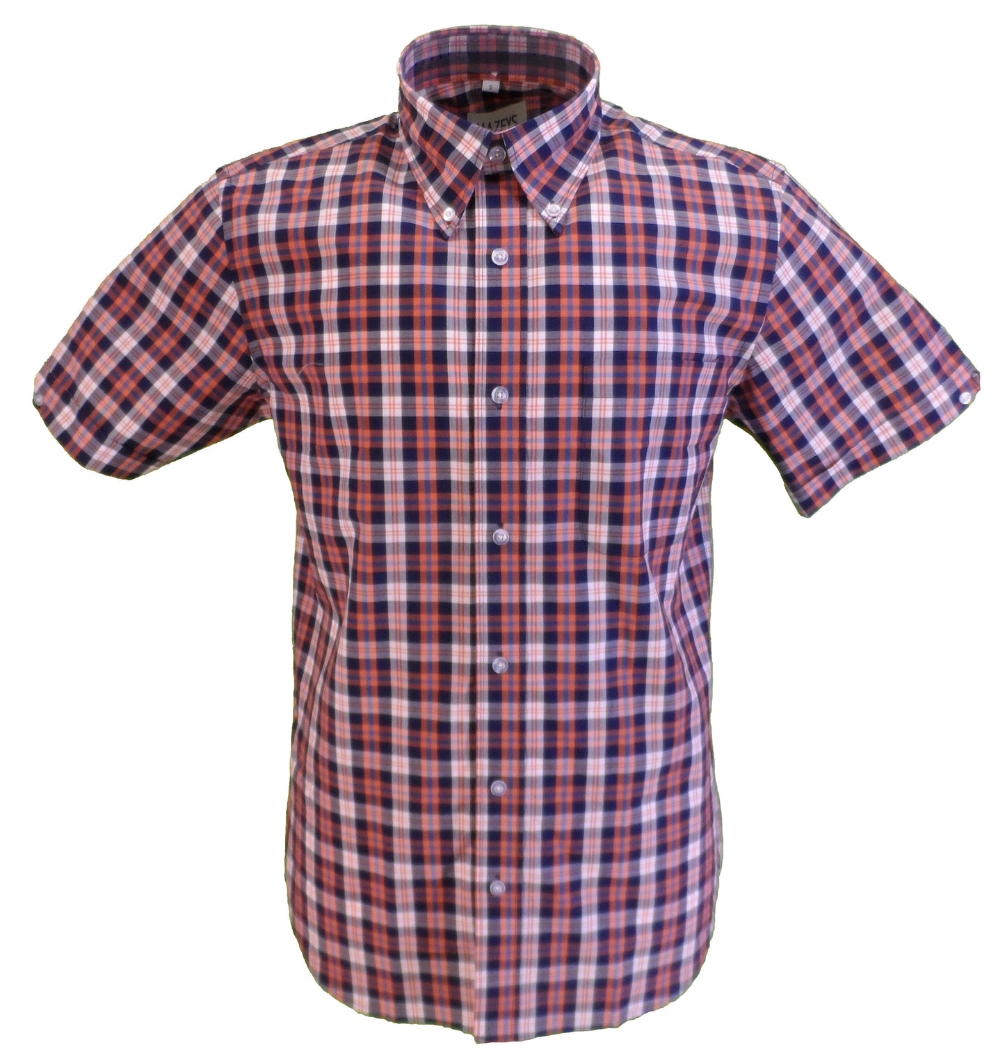 Mazeys Mens Navy/Orange/White 100% Cotton Short Sleeved Shirts