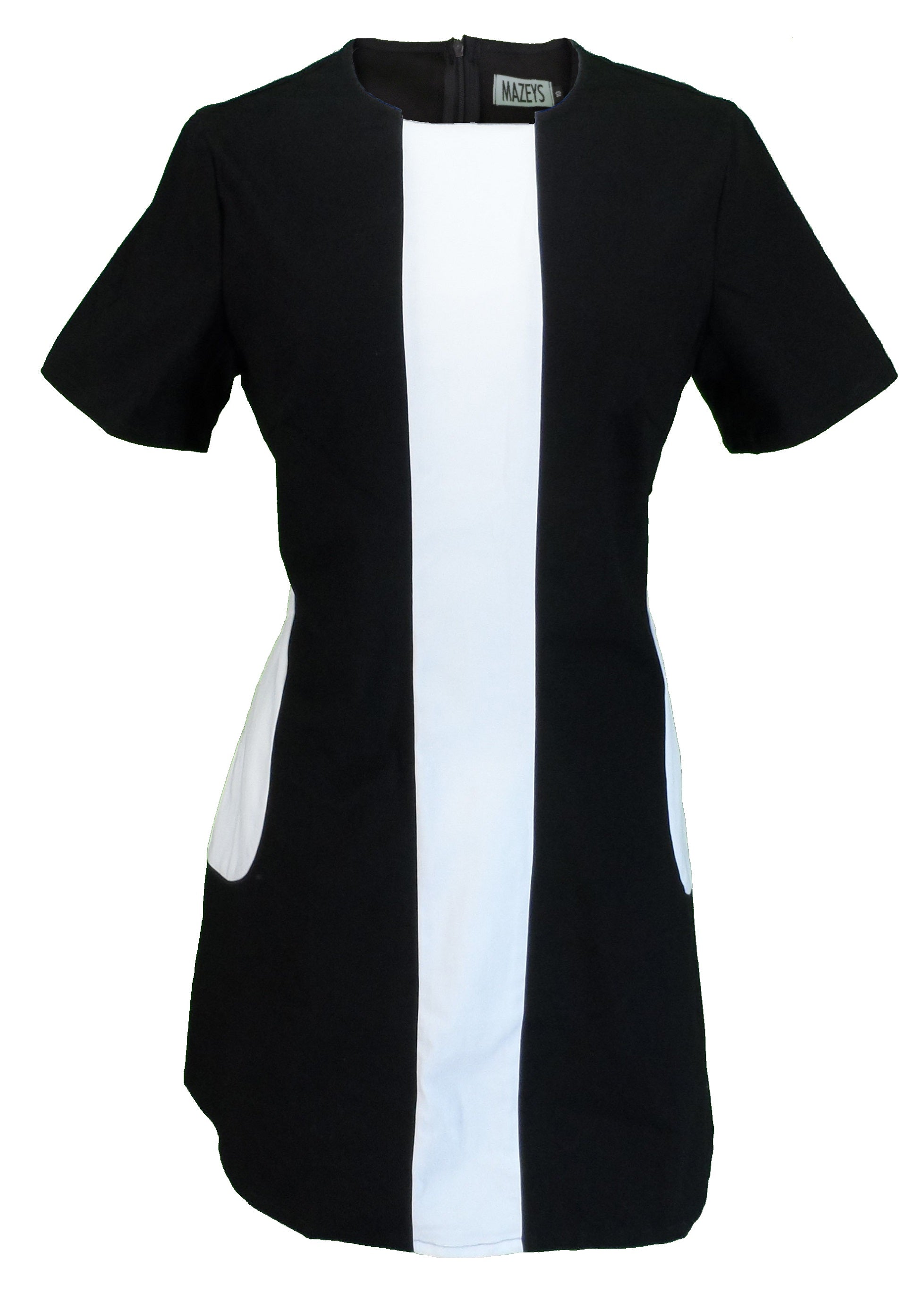 Ladies Retro Mod Vintage Black and White Dress 8 / Black