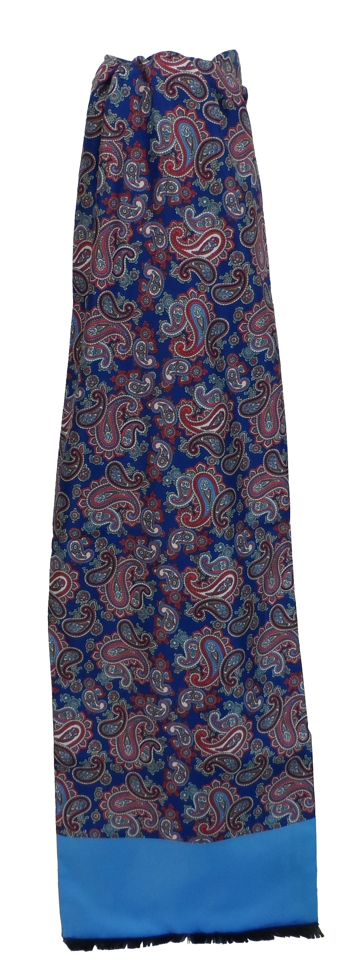 Mazeys Mens Classic Retro Mod Mod Tassled Scarf Navy Sky Paisley