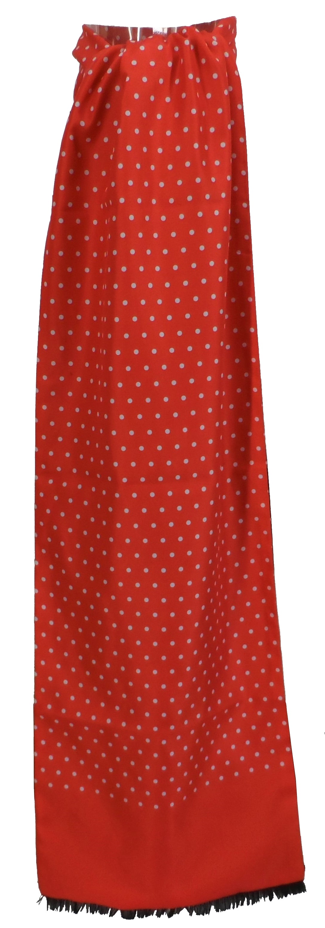 Mazeys Mens Classic Retro Mod Mod Tassled Scarf Lava Red Polka Dot